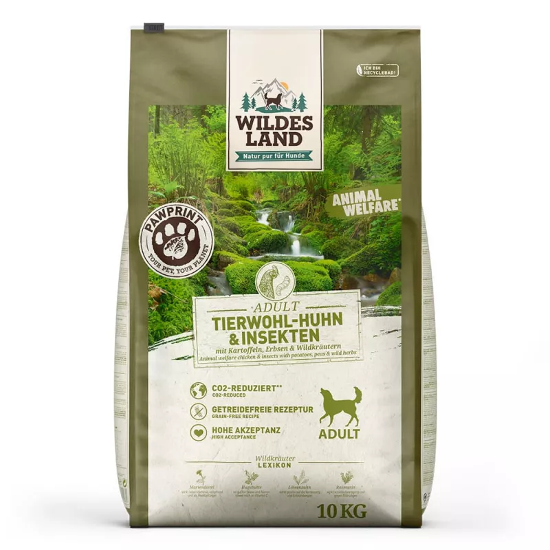 Wildes Land Trockenfutter Tierwohl-Huhn & Insekten mit Kartoffeln, Erbsen und Wildkräutern